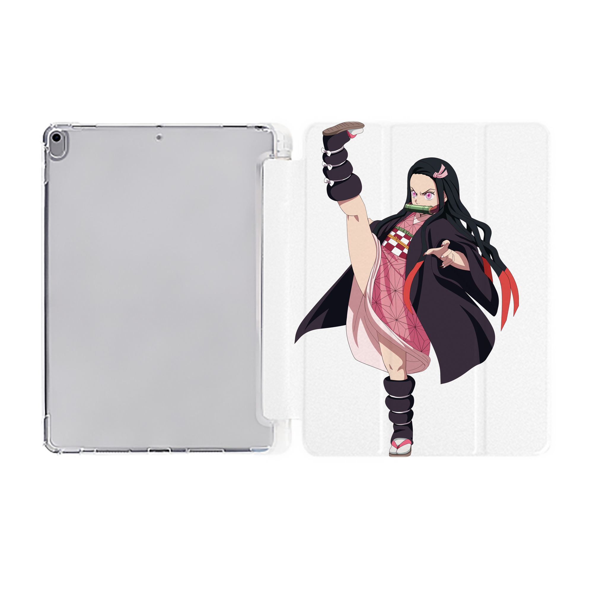 （画像用） 鬼滅の刃（きめつのやいば）竈門 禰󠄀豆子／かまど ねずこ Kamado Nezuko IPad ケース ペン収納付き 三つ折りスタンド PUレザー×シリコン 対応機種9.5/10.5/10.9インチ